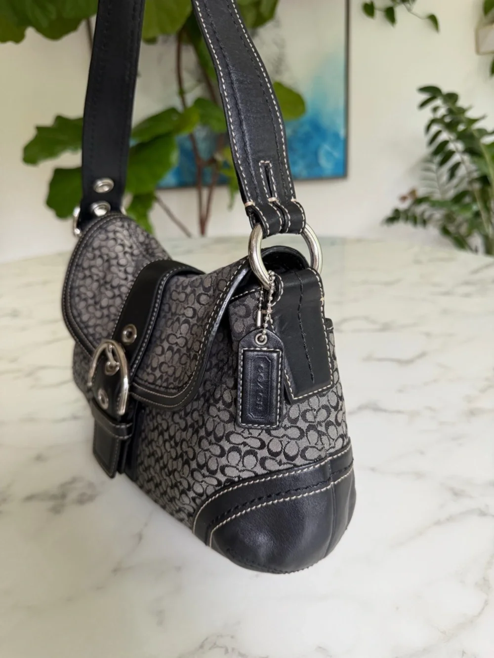 COACH Vintage Y2K Soho Signature Large Flap Shoulder Bag F10926 Black Leather - Picture 14 of 16